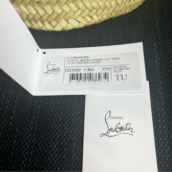 CHRISTIAN LOUBOUTIN Loubishore Woven Embossed Leather Blue Straw Tote Bag - Picture 5 of 7